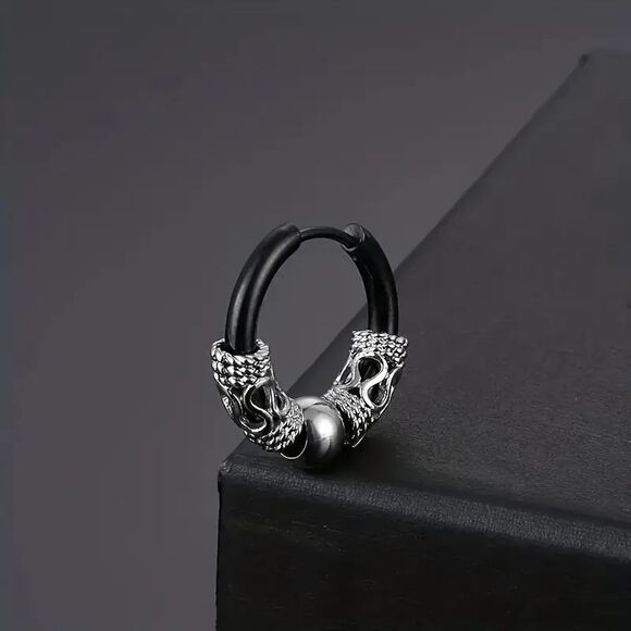 Men's Totem Hoop Titanium Steel Earring - Picture 1 of 4